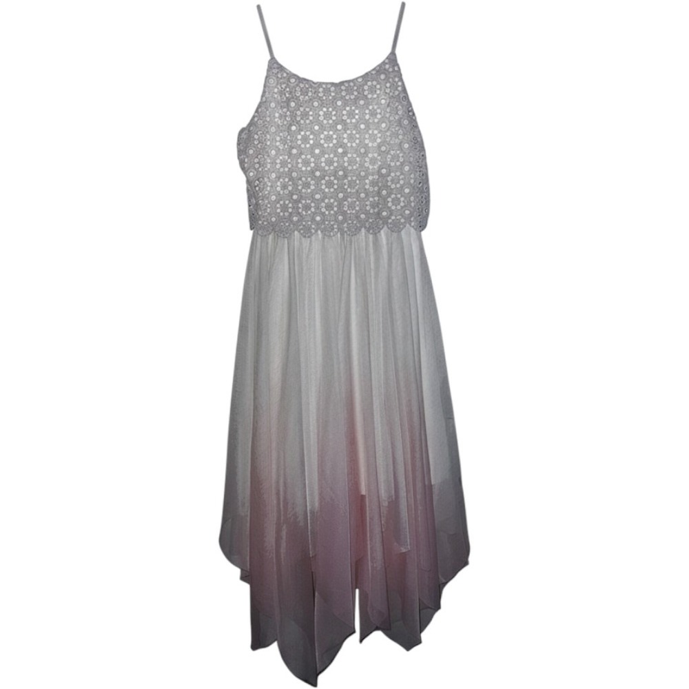 Zenzi Girls White Pink Ombre Tulle Dress Crochet Bodice Sz L 10/12 Handkerchief